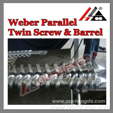 Parallel twin screws and barrel for Weber extrusion